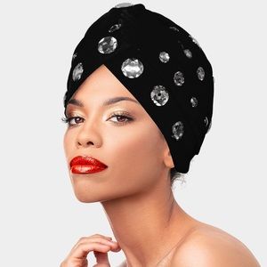 Black Glamorous Diamond Turban Beanie Hat
